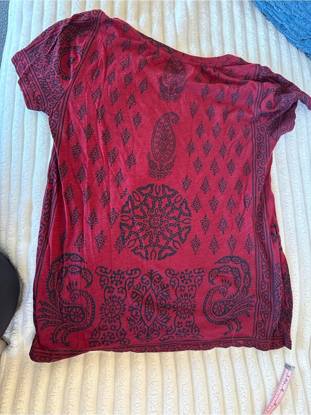 Women's Red Paisley Print Short Sleeve Top lucky brand size S